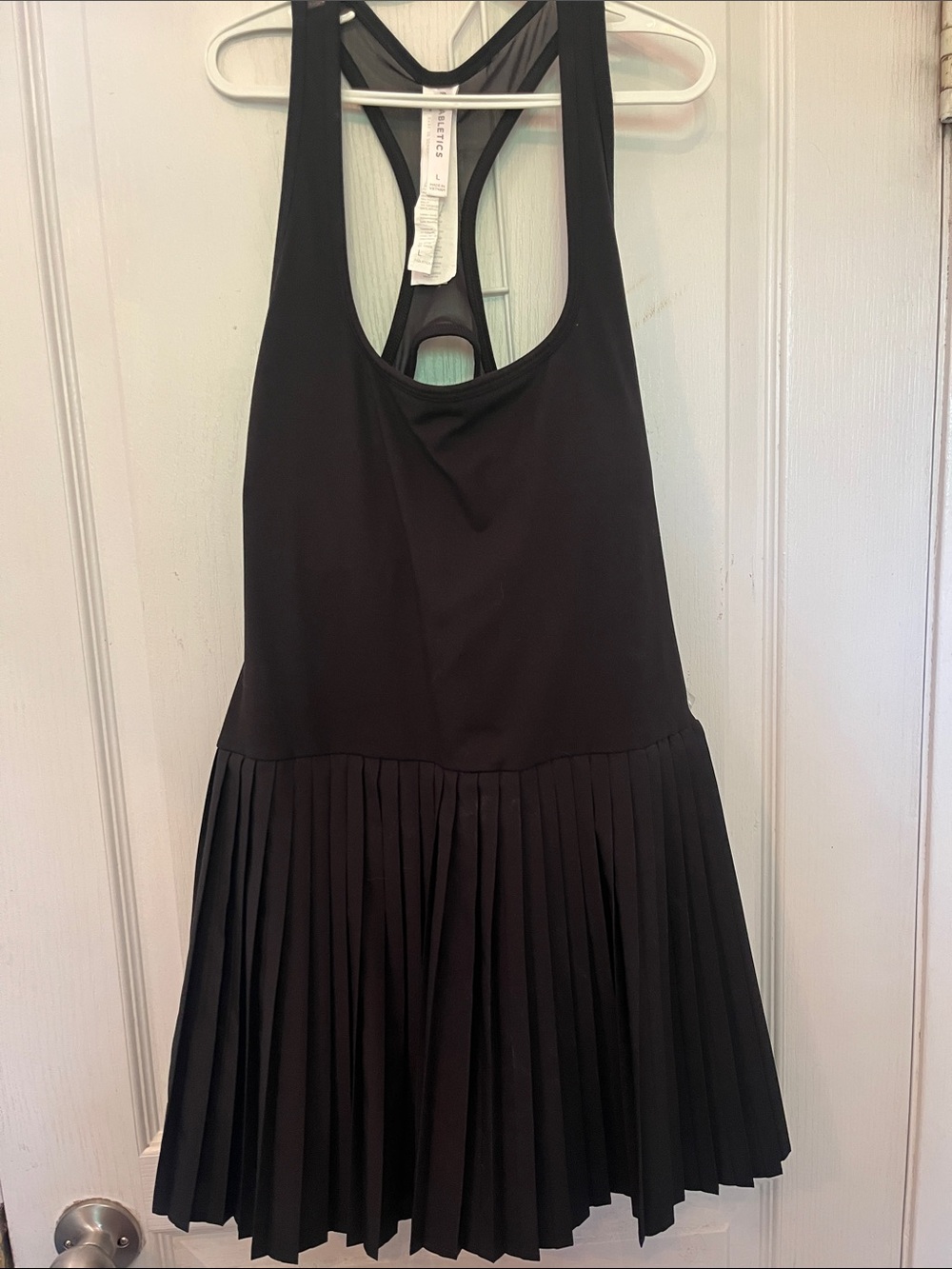 Fabletics Black Racerback Midi Dress-Pleated Skirt With Built-In Bra and Shorts